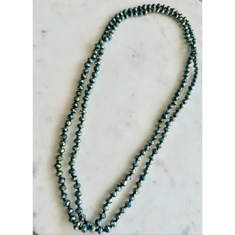 Iridescent green sparkly beaded layered necklace